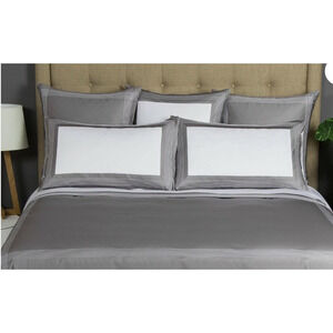 NEW Frette 2 Pc Set Porto Cotton Standard Shams White Slate Grey Embroidery #05